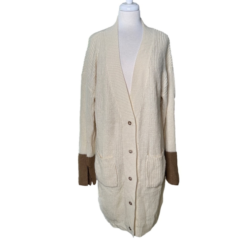 Maverick Size S Cream & Brown Oversize Long Button Up Cardigan